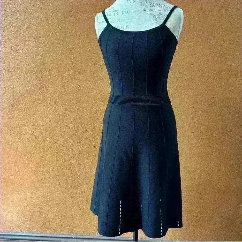 Sandro Paris "Winsley" Black Thin Strap Pointelle Knit Dress Size 38/ US 4-6 EUC - Picture 4 of 12